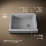 Cairn® 29-3/4" undermount single-bowl farmhouse kitchen sink with short apron