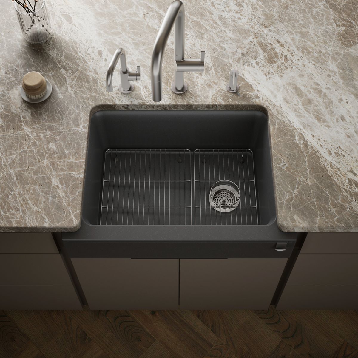 Cairn® 29-3/4" undermount single-bowl farmhouse kitchen sink with short apron