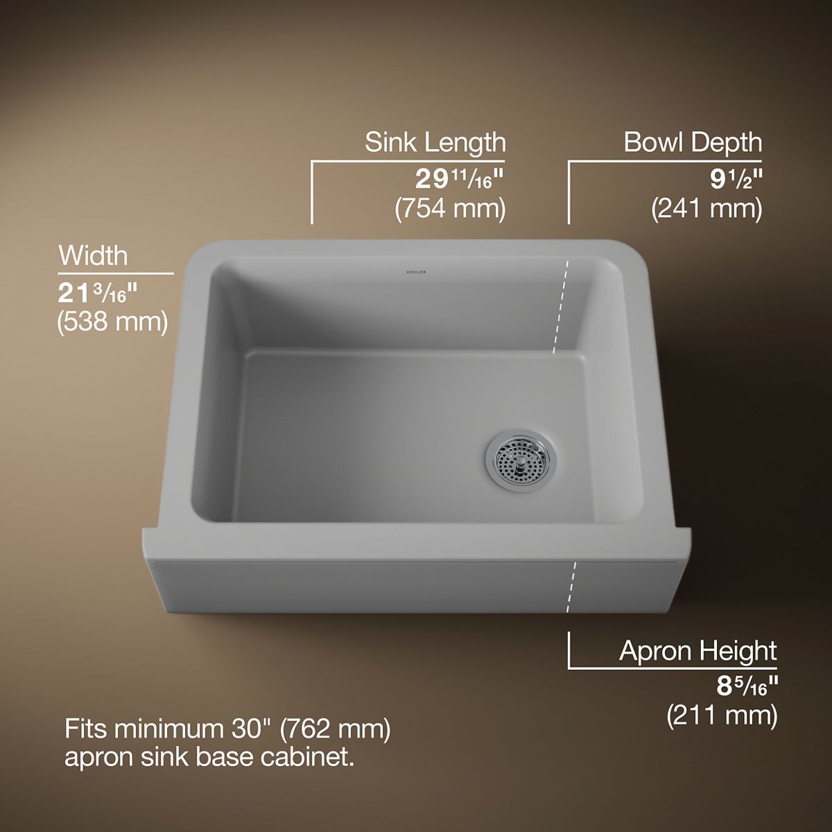 Cairn® 29-11/16" undermount single-bowl farmhouse kitchen sink