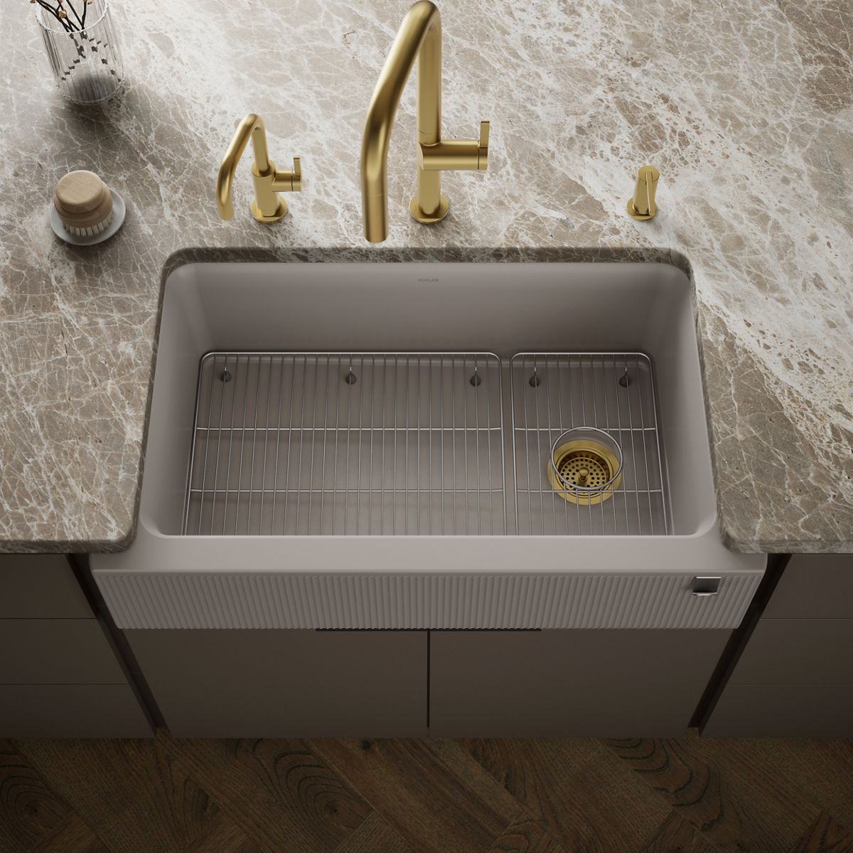 Cairn® 34" undermount single-bowl farmhouse kitchen sink with fluted design