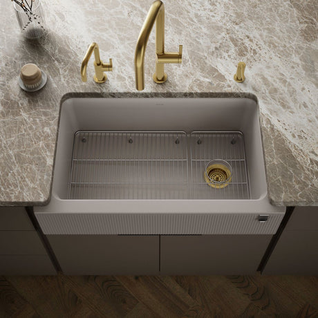 Cairn® 34" undermount single-bowl farmhouse kitchen sink with fluted design