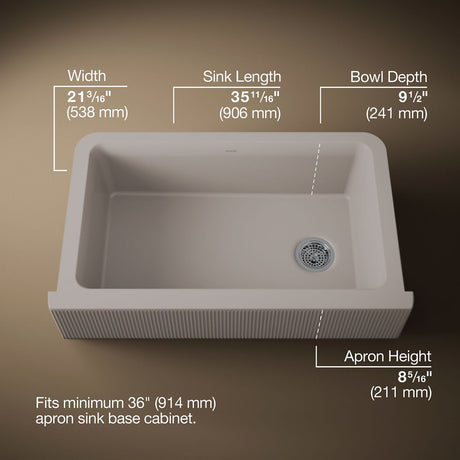 Cairn® 34" undermount single-bowl farmhouse kitchen sink with fluted design