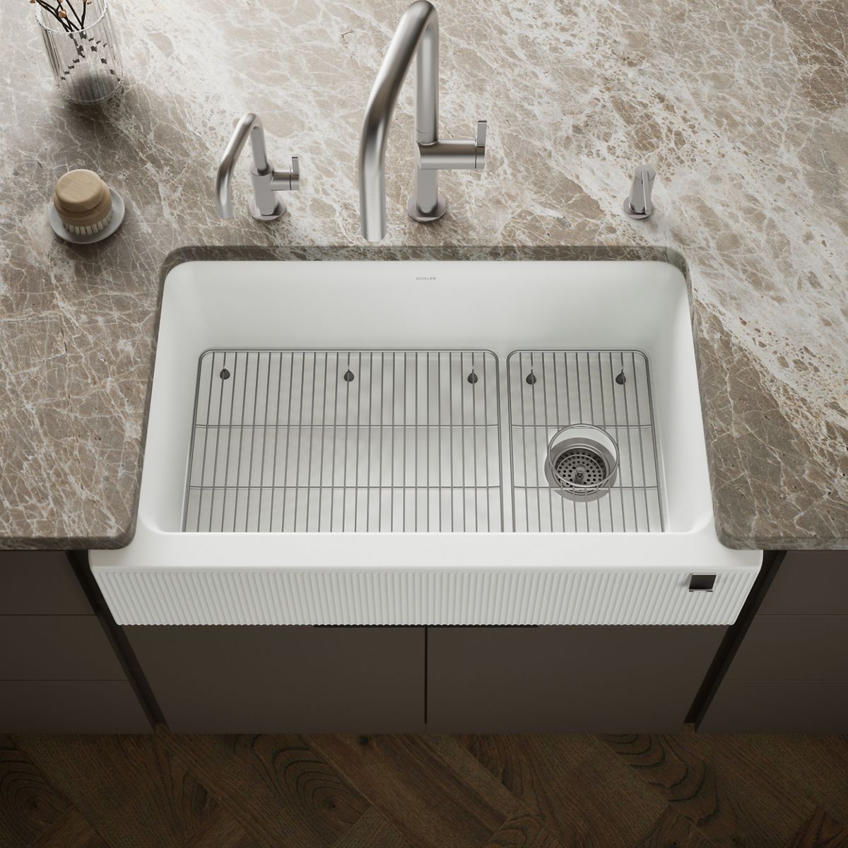 Cairn® 34" undermount single-bowl farmhouse kitchen sink with fluted design