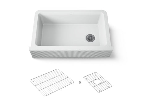 Cairn® 34" undermount single-bowl farmhouse kitchen sink with fluted design
