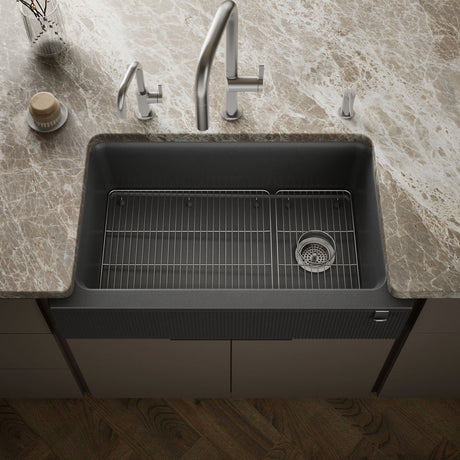 Cairn® 34" undermount single-bowl farmhouse kitchen sink with fluted design