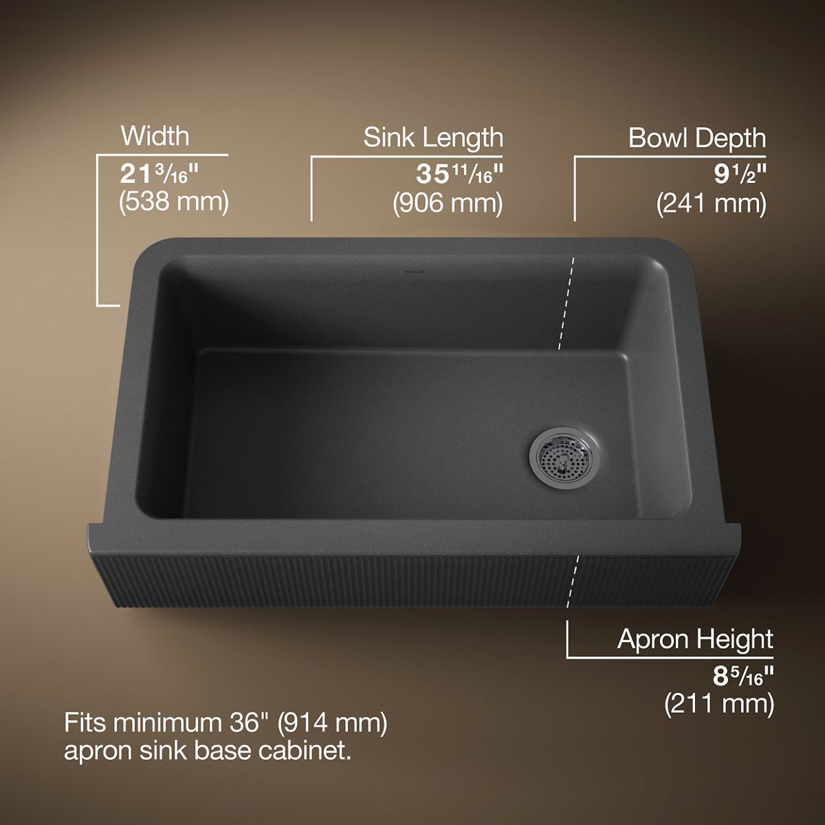 Cairn® 34" undermount single-bowl farmhouse kitchen sink with fluted design