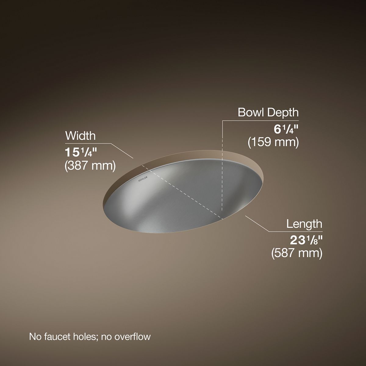 Rhythm® 23-1/4" oval undermount bathroom sink, no overflow