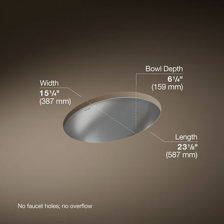 Rhythm® 23-1/4" oval undermount bathroom sink, no overflow