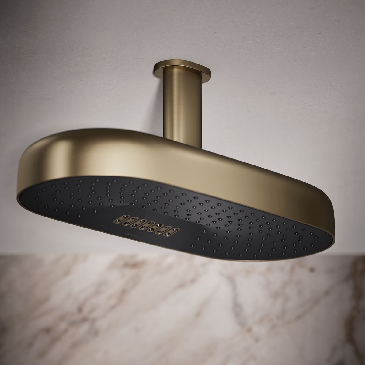 Statement® Oblong 18" two-function rainhead, 2.5 gpm