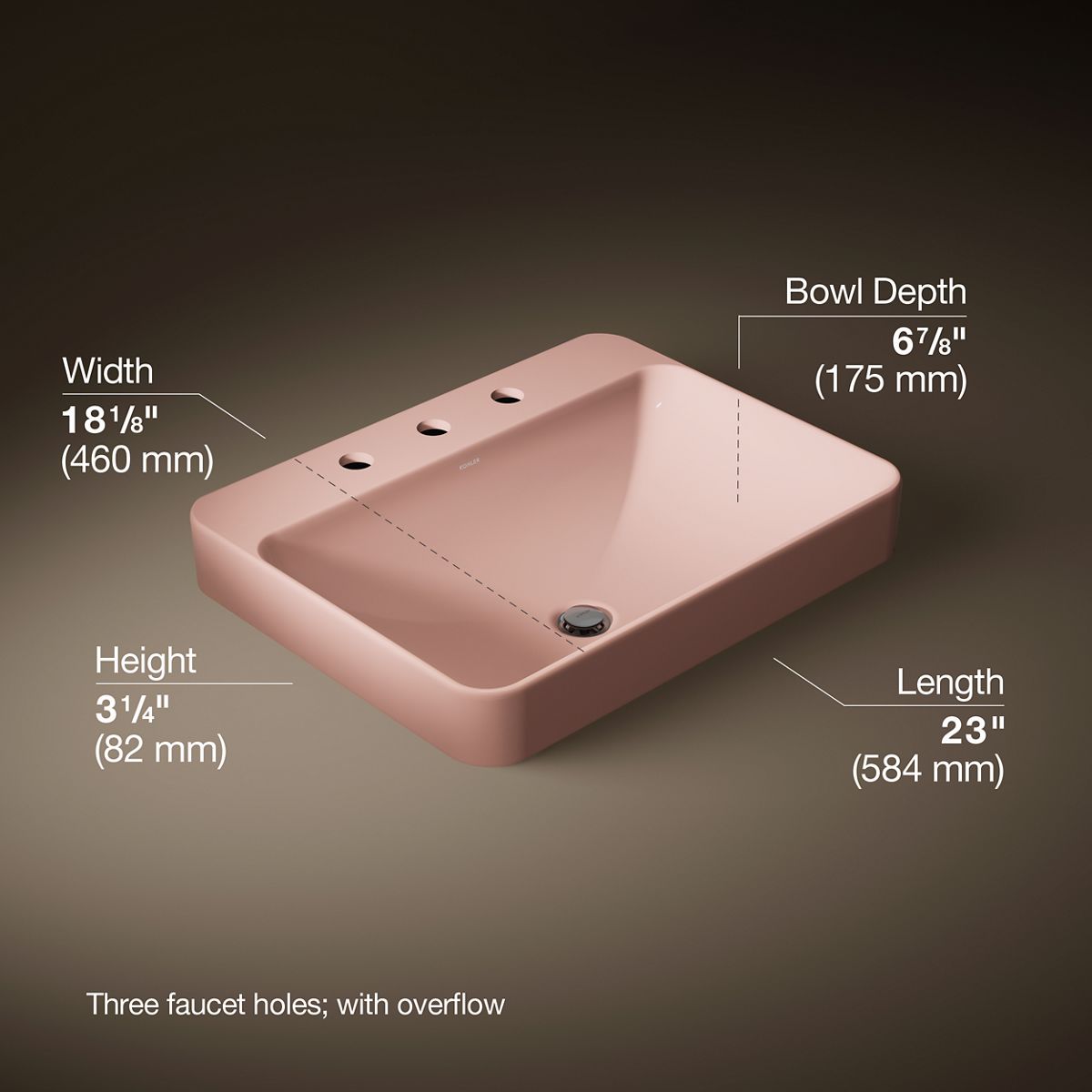Vox® 23" rectangular vessel bathroom sink