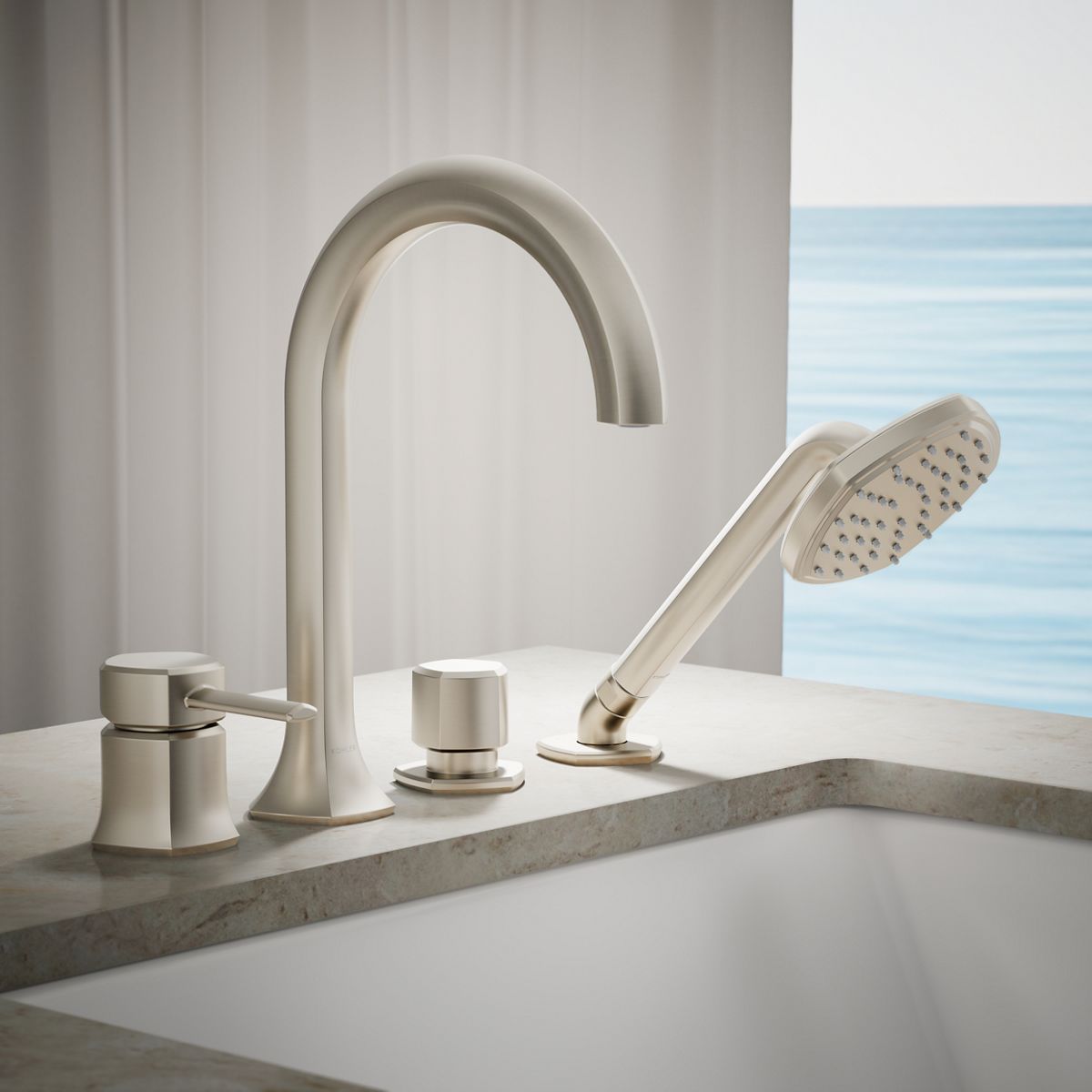 Occasion® Deck-mount handshower holder and two-way diverter valve