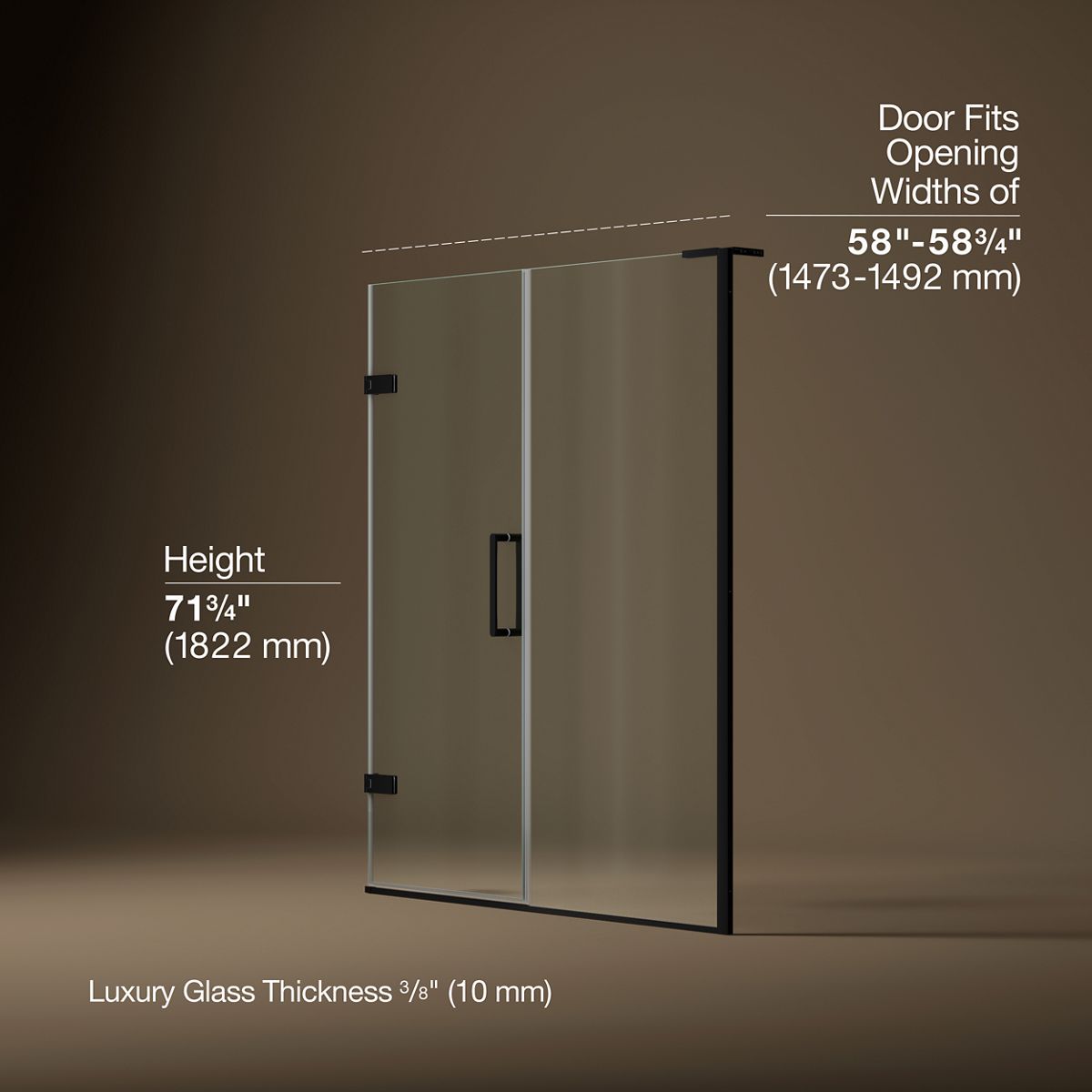 Composed™ 58"-58-3/4" W x 71-3/4" H pivot shower door with 3/8"-thick Crystal Clear glass