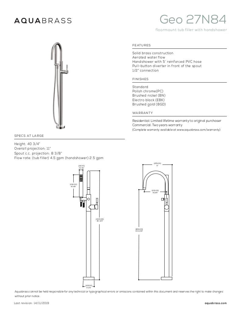 Floormount tub filler with handshower