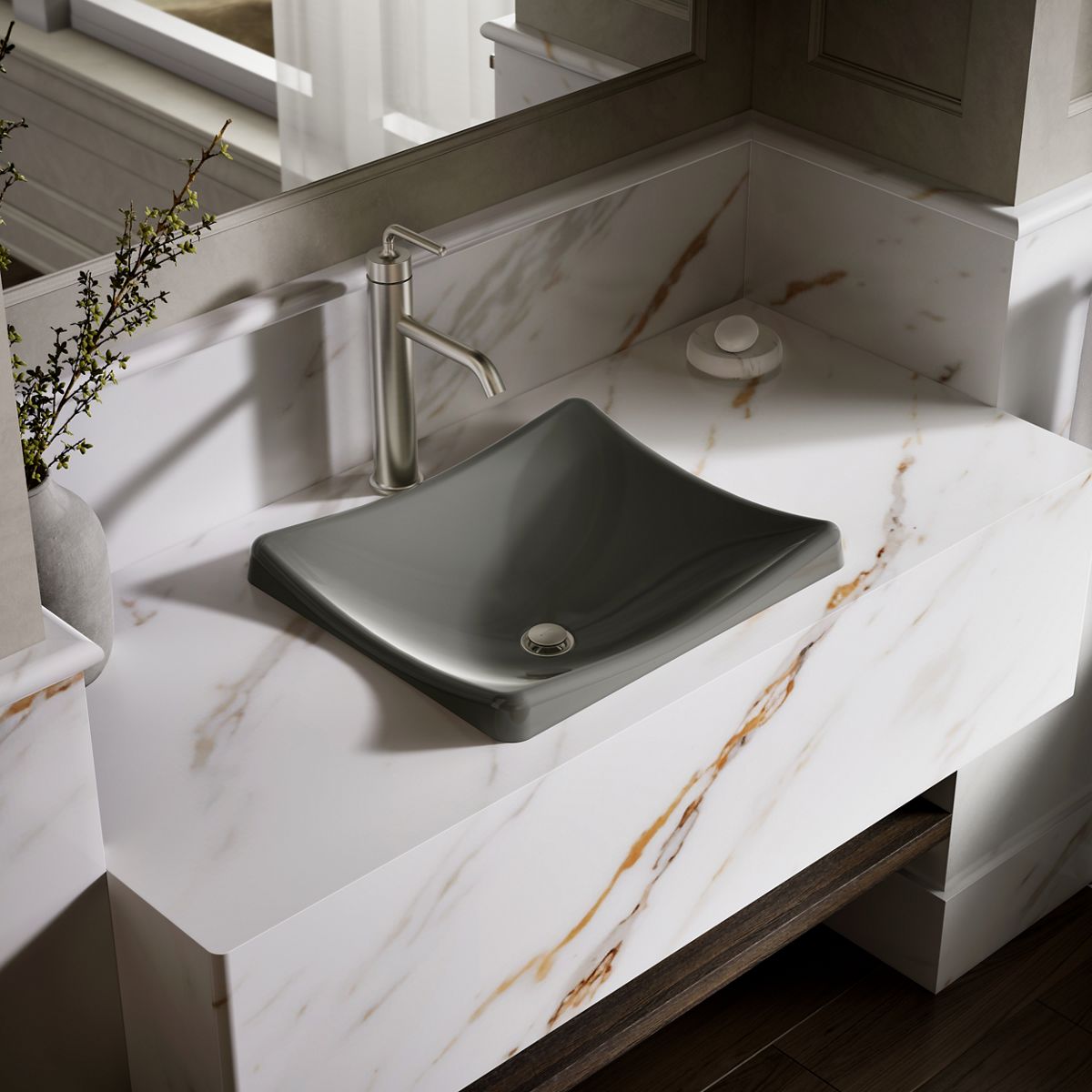DemiLav® 18-1/4" rectangular vessel bathroom sink, no overflow