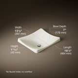 DemiLav® 18-1/4" rectangular vessel bathroom sink, no overflow