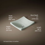 DemiLav® 18-1/4" rectangular vessel bathroom sink, no overflow