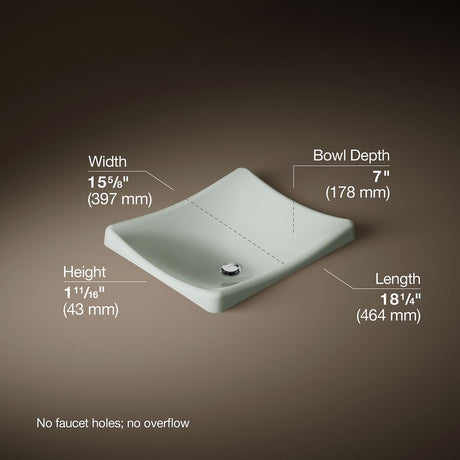 DemiLav® 18-1/4" rectangular vessel bathroom sink, no overflow