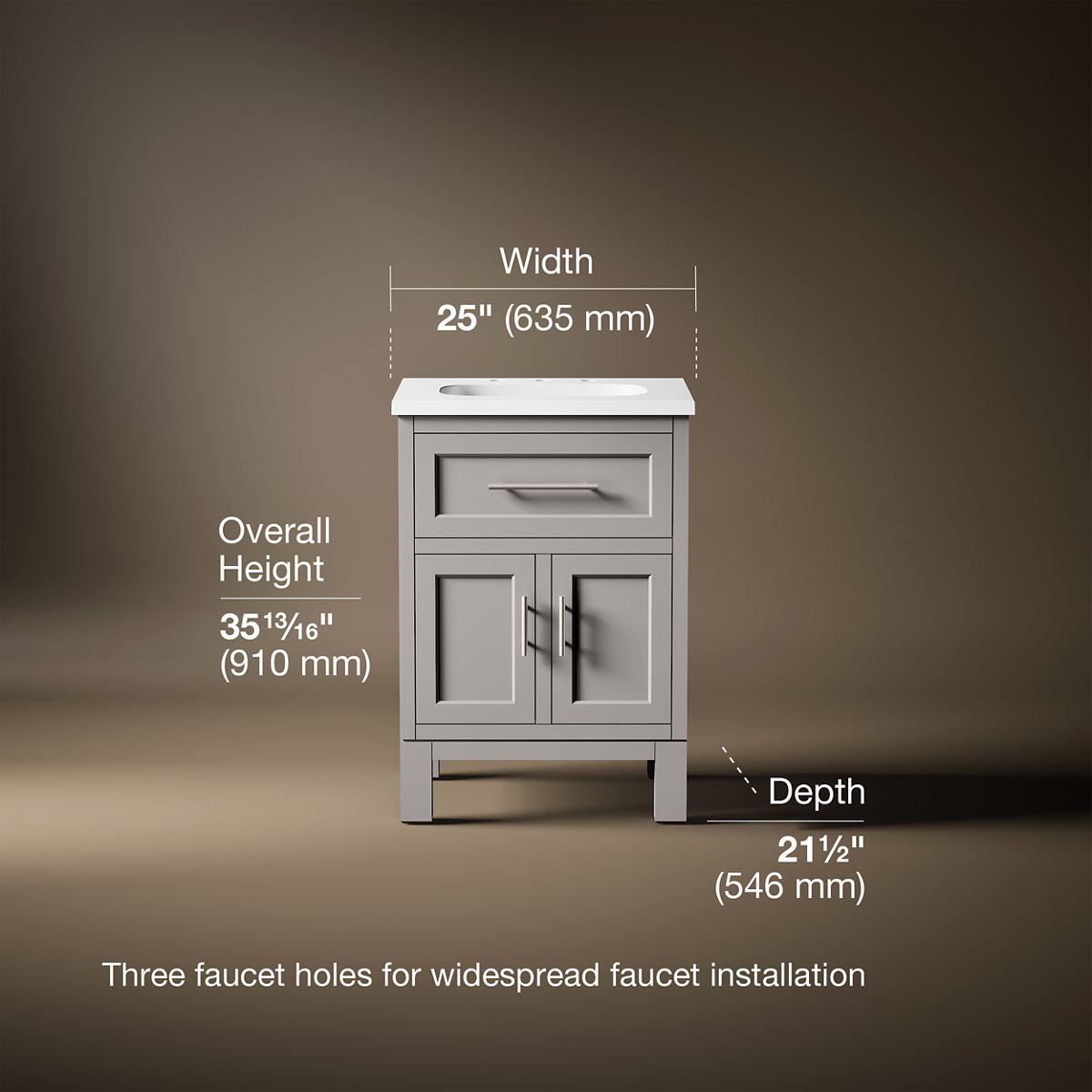 Quo® 24" bathroom vanity cabinet with sink and quartz top
