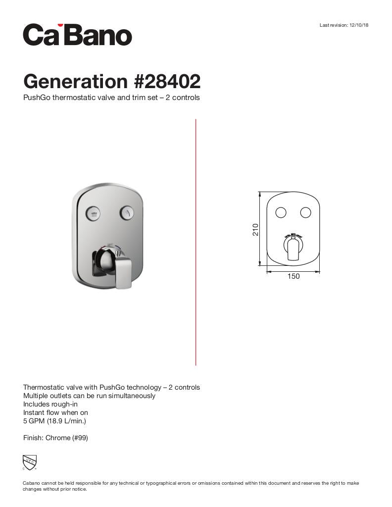 PushGo thermostatic valve and trim set - 2 controls
