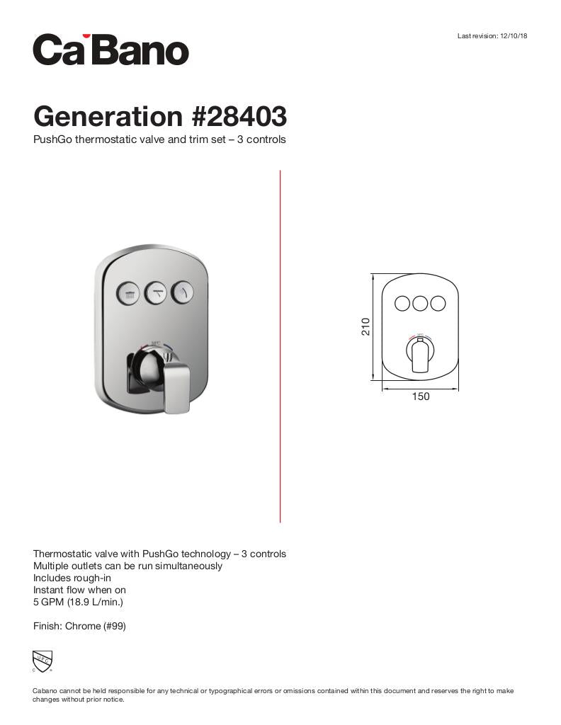 PushGo thermostatic valve and trim set - 3 controls