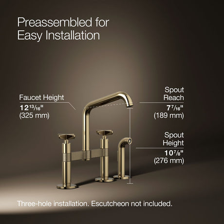 Billet® Two-hole bridge kitchen sink faucet with side sprayer