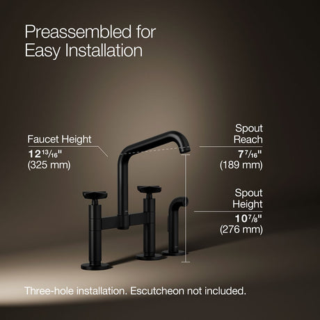 Billet® Two-hole bridge kitchen sink faucet with side sprayer