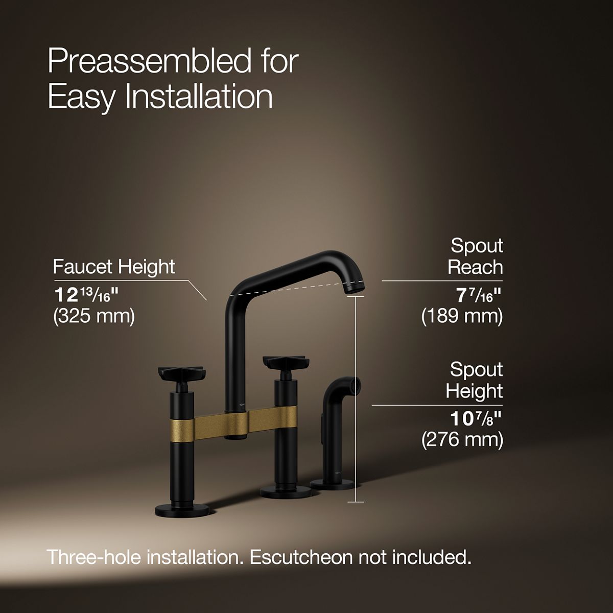 Billet® Two-hole bridge kitchen sink faucet with side sprayer