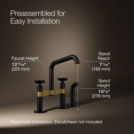 Billet® Two-hole bridge kitchen sink faucet with side sprayer
