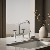 Billet® Two-hole bridge kitchen sink faucet with side sprayer