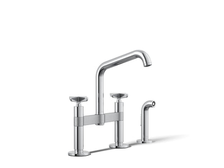 Billet® Two-hole bridge kitchen sink faucet with side sprayer