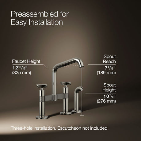 Billet® Two-hole bridge kitchen sink faucet with side sprayer