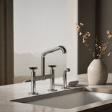 Billet® Two-hole bridge kitchen sink faucet with side sprayer