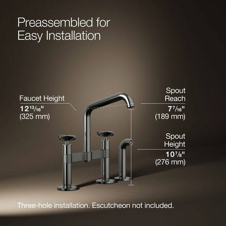 Billet® Two-hole bridge kitchen sink faucet with side sprayer