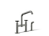 Billet® Two-hole bridge kitchen sink faucet with side sprayer