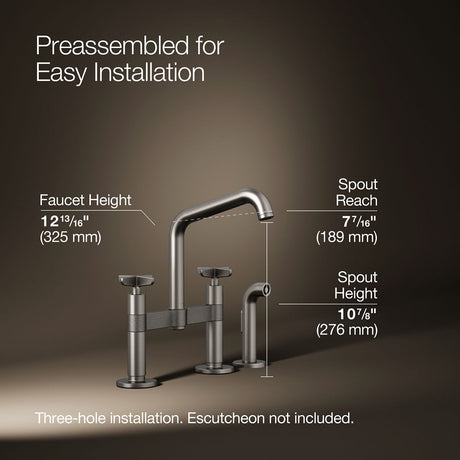 Billet® Two-hole bridge kitchen sink faucet with side sprayer