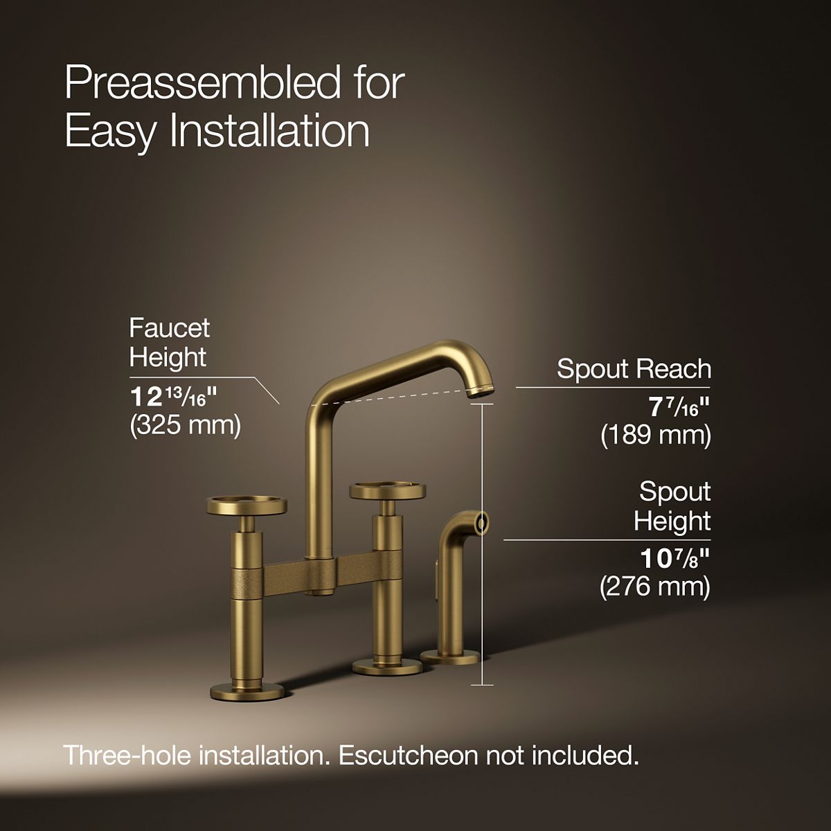 Billet® Two-hole bridge kitchen sink faucet with side sprayer