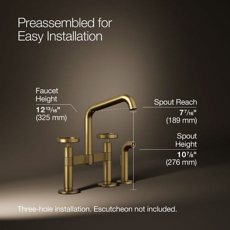 Billet® Two-hole bridge kitchen sink faucet with side sprayer
