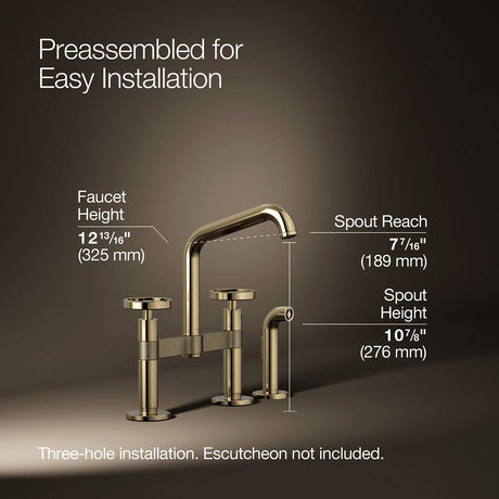 Billet® Two-hole bridge kitchen sink faucet with side sprayer