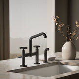 Billet® Two-hole bridge kitchen sink faucet with side sprayer