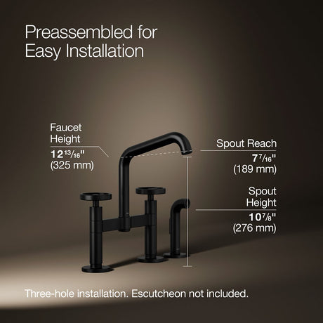 Billet® Two-hole bridge kitchen sink faucet with side sprayer
