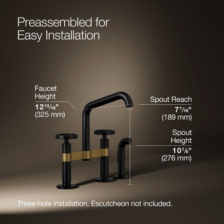 Billet® Two-hole bridge kitchen sink faucet with side sprayer