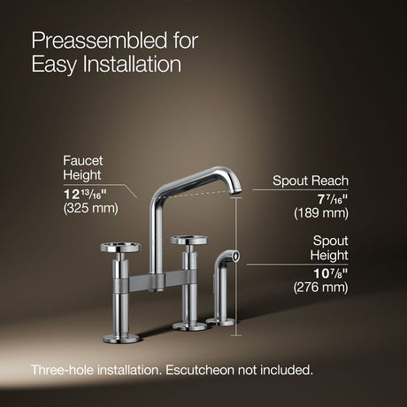 Billet® Two-hole bridge kitchen sink faucet with side sprayer
