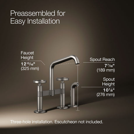 Billet® Two-hole bridge kitchen sink faucet with side sprayer