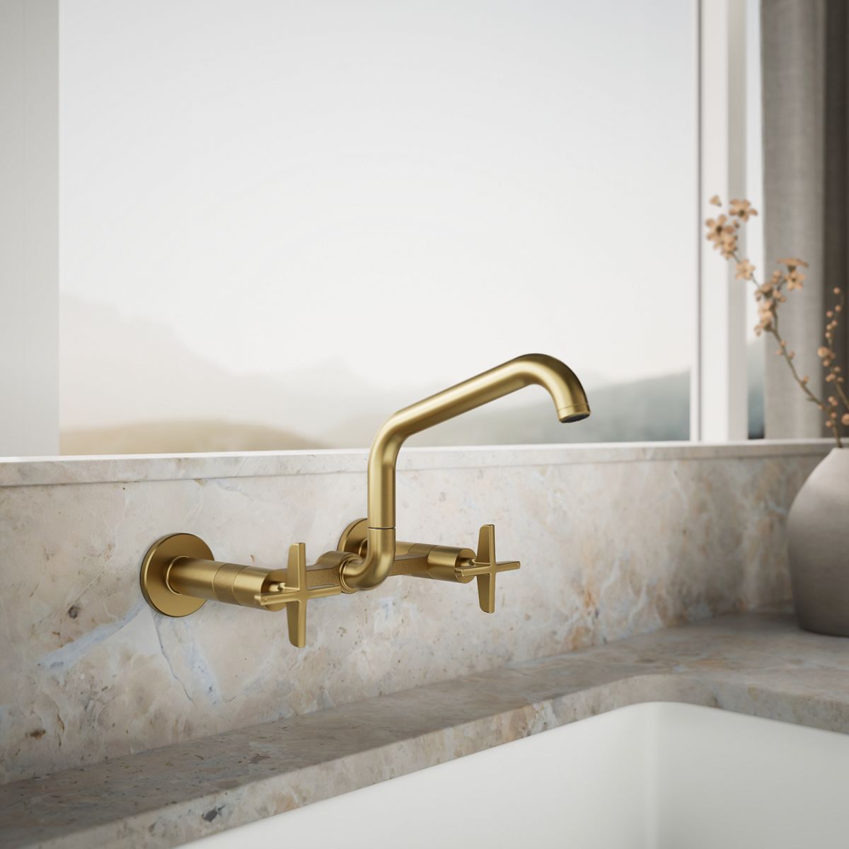 Billet® Two-hole wall-mount bridge kitchen sink faucet