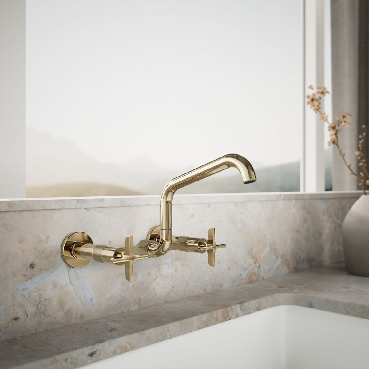 Billet® Two-hole wall-mount bridge kitchen sink faucet