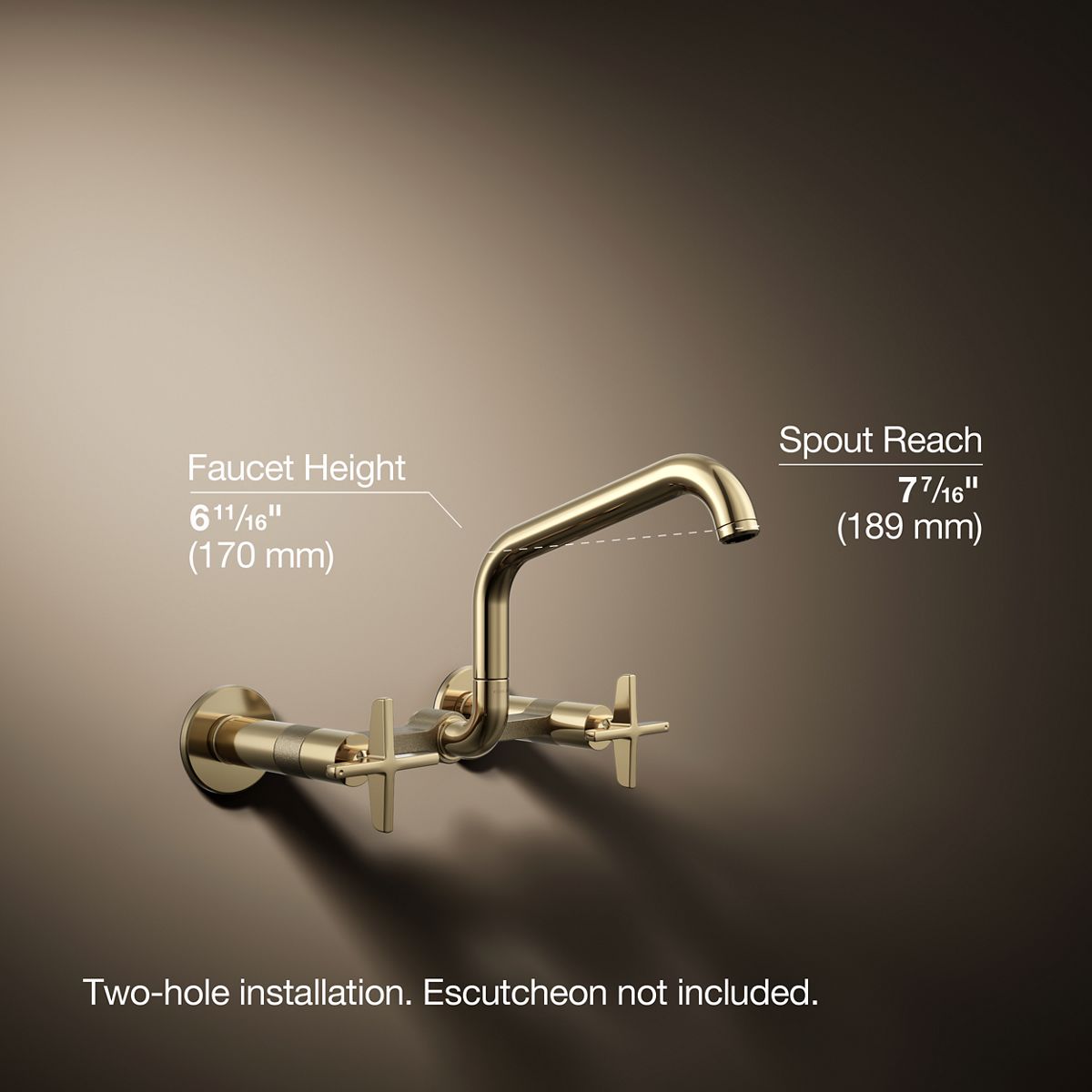 Billet® Two-hole wall-mount bridge kitchen sink faucet