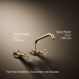 Billet® Two-hole wall-mount bridge kitchen sink faucet