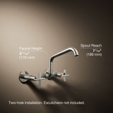 Billet® Two-hole wall-mount bridge kitchen sink faucet