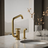 Billet® Single-handle bar sink faucet with two-function extended-reach spout and side sprayer