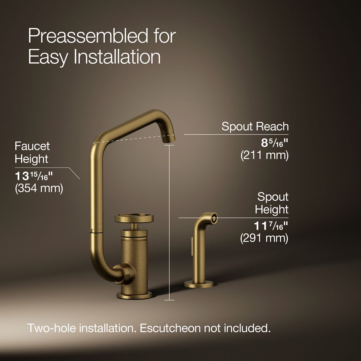 Billet® Single-handle bar sink faucet with two-function extended-reach spout and side sprayer